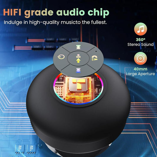 🎵 Waterproof Shower Suction Speaker with LED Light